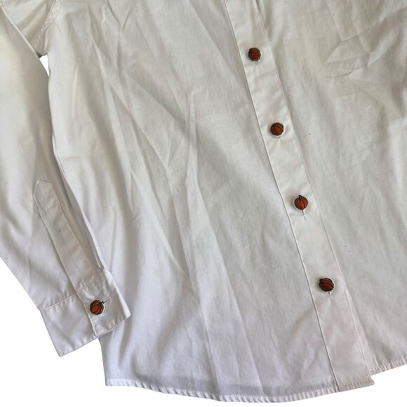 Vintage white button down with autumn embroidered trim Pumpkin Buttons Small‎ - Picture 14 of 16